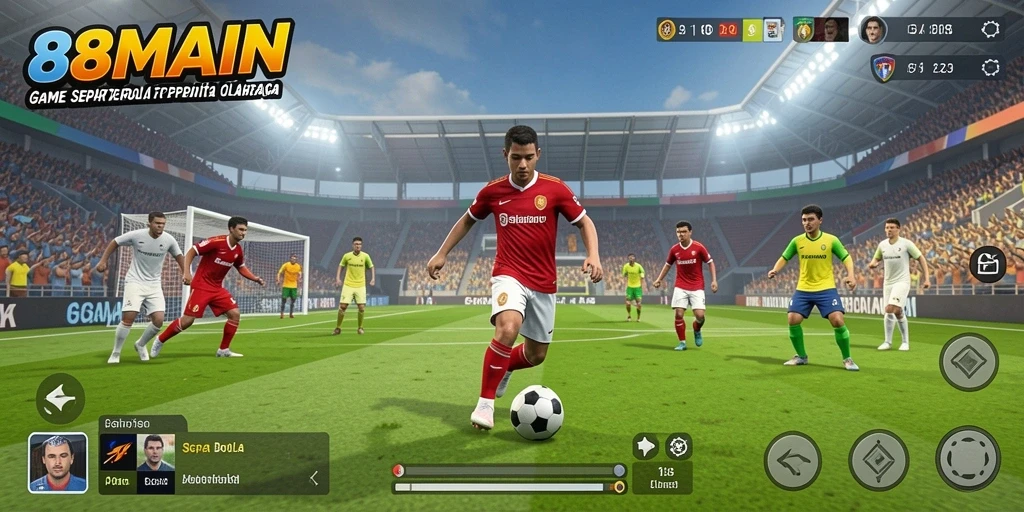 Screenshot gameplay 88MAIN yang menunjukkan aksi sepak bola yang mendebarkan.