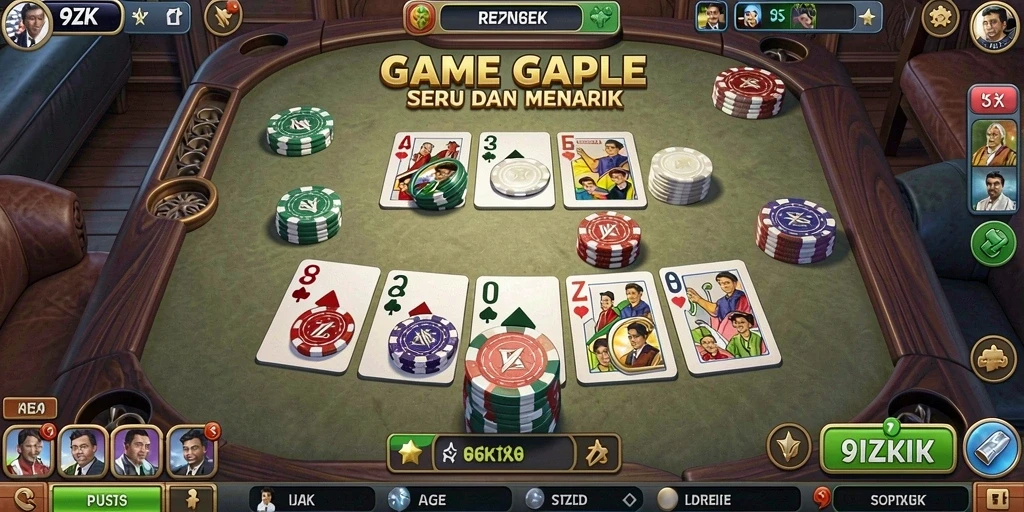 Screenshot gameplay Gaple 9ZK yang seru dan interaktif.