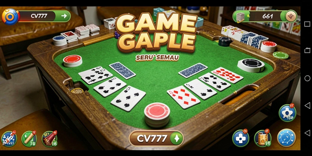 Screenshot gameplay seru dari CV777 yang menampilkan permainan Gaple.