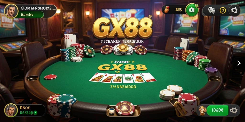 Screenshot GX88 menampilkan gameplay Poker yang mendebarkan dan interaktif.