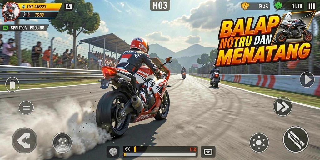 Gameplay balap motor H03 yang mendebarkan dan penuh aksi.