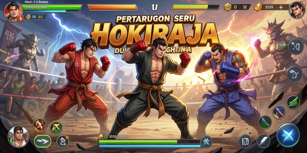 Screenshot gameplay HOKIRAJA yang intens dalam pertarungan Fighting.