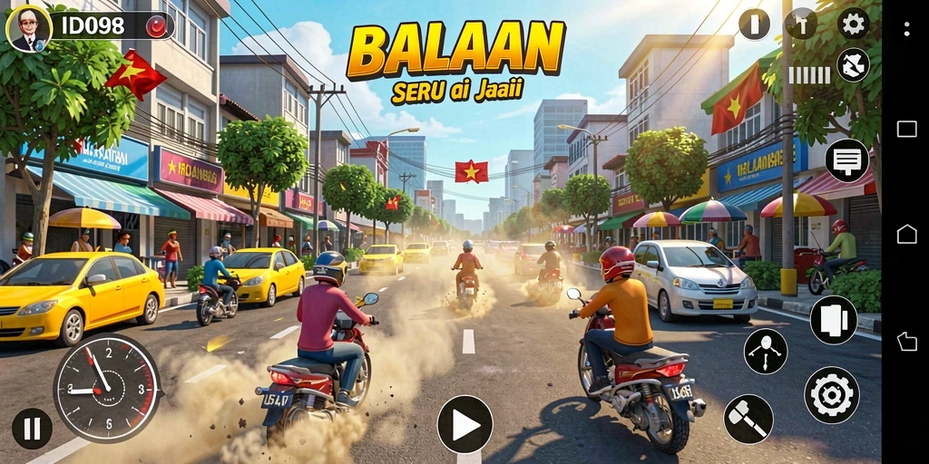 Tampilan menarik dari gameplay balapan ID098 yang mendebarkan.