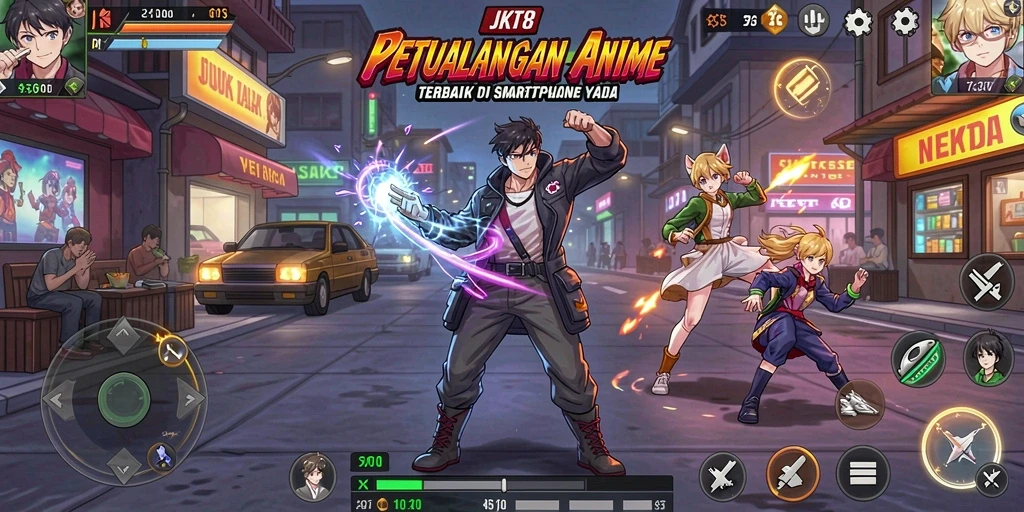 Tampilan gameplay JKT8 menampilkan pertarungan animasi yang mendebarkan.