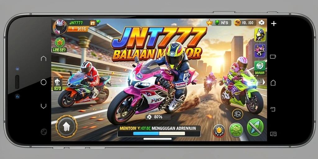 Gameplay JNT777 menunjukkan kecepatan balapan motor yang seru.