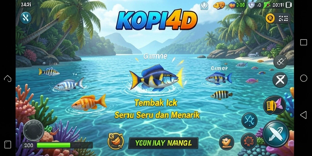 Tampilan gameplay seru dalam KOPI4D saat menembak ikan.