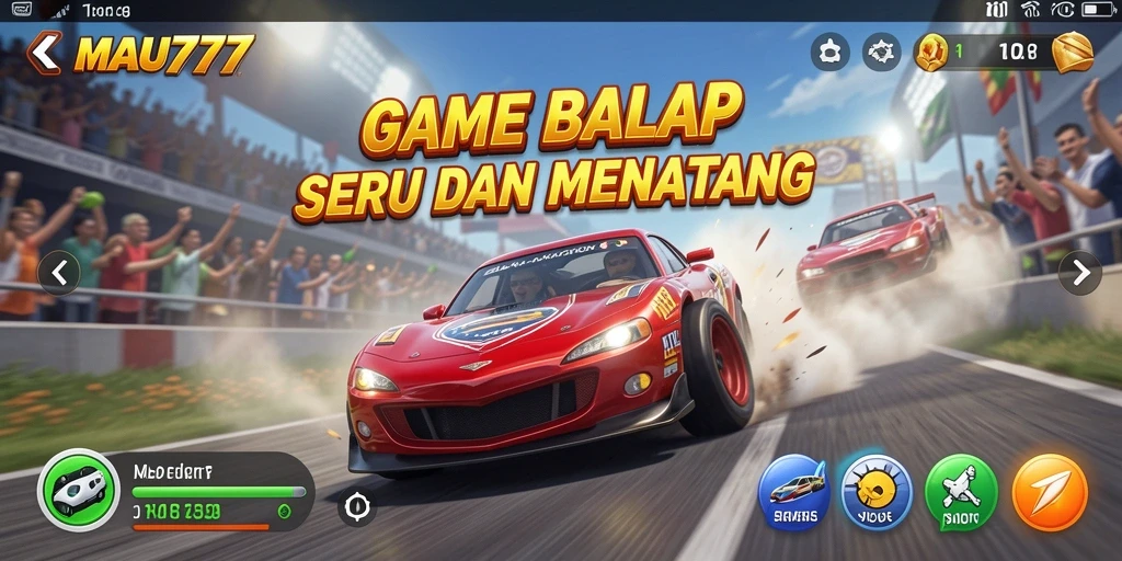 Gameplay balapan seru di MAU777 dengan mobil cepat dan trek menarik.