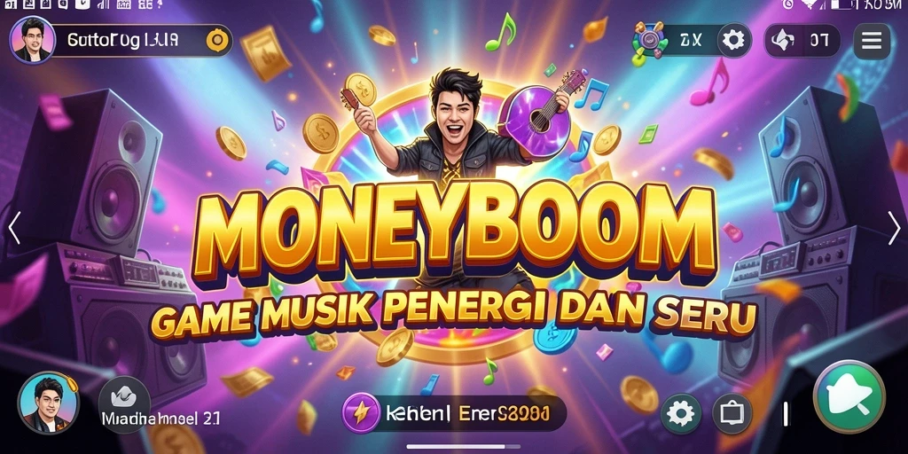Screenshot gameplay MONEYBOOM dengan tantangan musik yang seru.