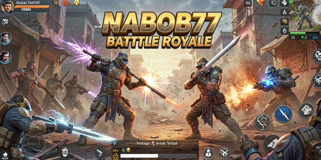Tangkapan layar gameplay NABOB77 menampilkan aksi intens dalam pertarungan Battle Royale.