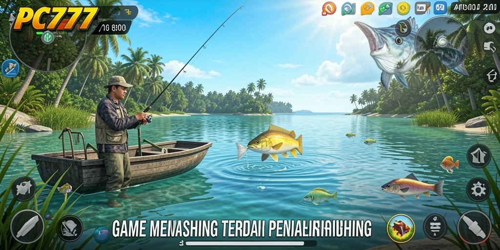 Screenshot PC777 menampilkan gameplay seru saat memancing dengan grafis menawan.