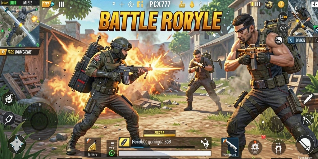 Screenshot menampilkan aksi intens di dunia Battle Royale PCX777.