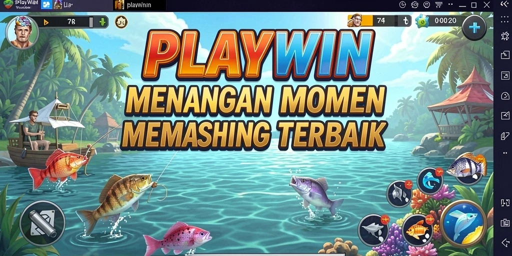 Tangkapan layar utama dari gameplay seru di <strong>PLAYWIN</strong>, menampilkan aksi memancing yang mendebarkan.