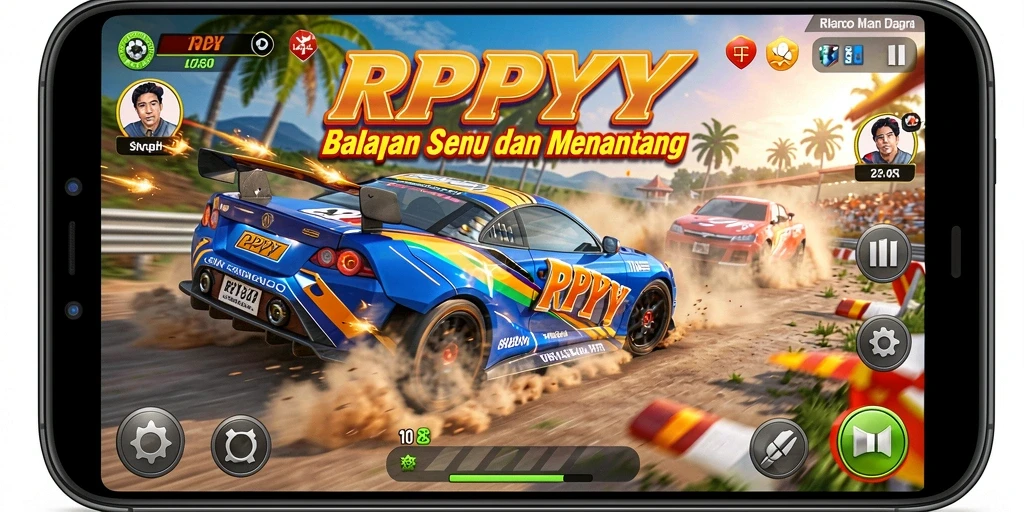 Tangkapan layar utama RPYYY menampilkan aksi balapan mendebarkan.