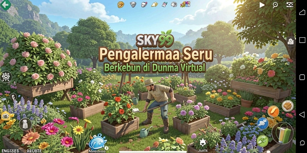 Tampilan gameplay yang menarik dan menawan dalam SKY99 saat berkebun.