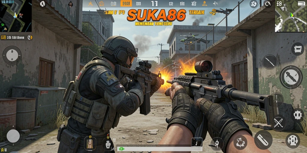 Tangkapan layar SUKA86 menunjukkan aksi mendebarkan dalam pertempuran FPS.