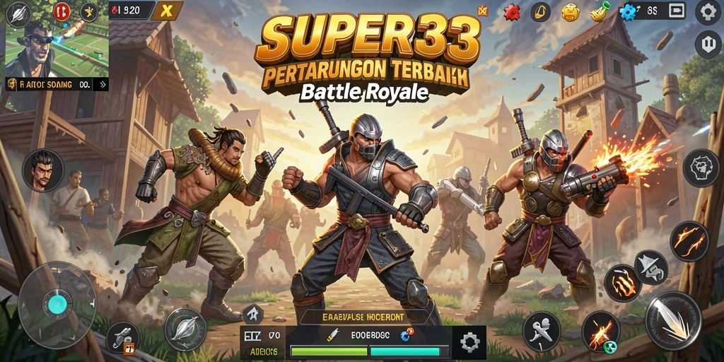 Tangkapan layar SUPER33 menampilkan aksi pertarungan intens di arena Battle Royale.